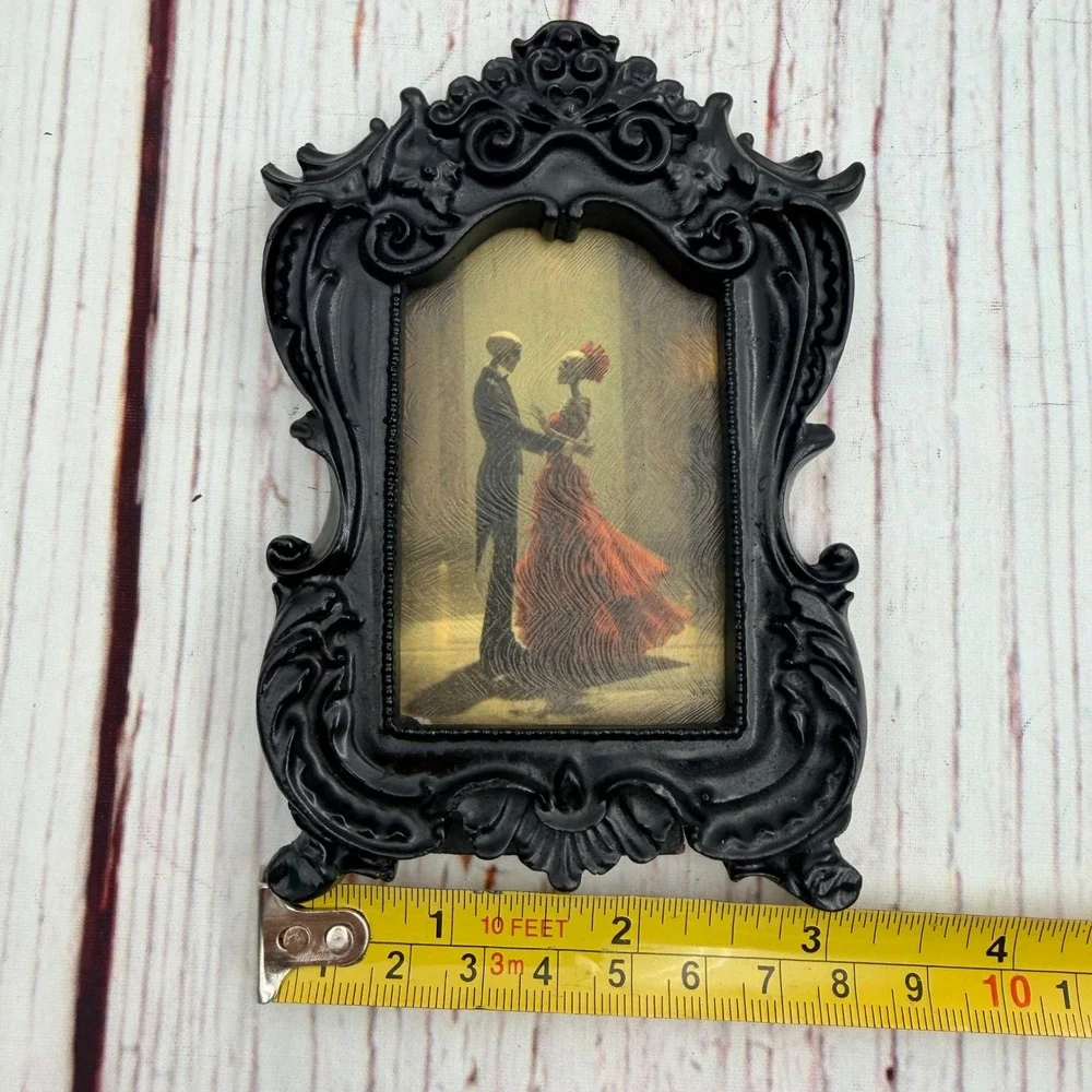 Gothic Skeleton Couple Dancing Art Print in Ornate Black Resin Frame